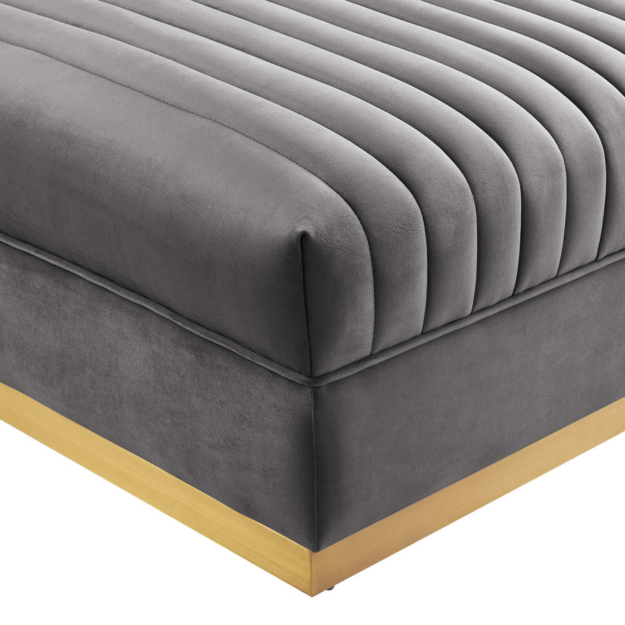 Soren Channel Tufted Performance Velvet Modular Sectional Sofa Ottoman in Gray