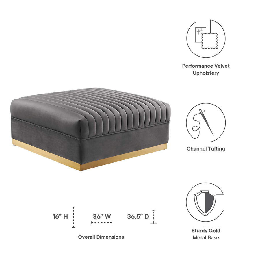 Soren Channel Tufted Performance Velvet Modular Sectional Sofa Ottoman in Gray