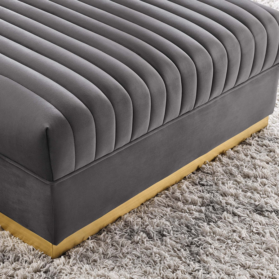 Soren Channel Tufted Performance Velvet Modular Sectional Sofa Ottoman in Gray
