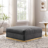 Soren Channel Tufted Performance Velvet Modular Sectional Sofa Ottoman in Gray