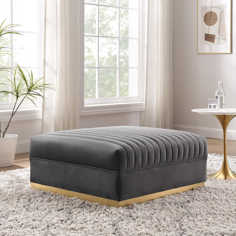 Soren Channel Tufted Performance Velvet Modular Sectional Sofa Ottoman in Gray