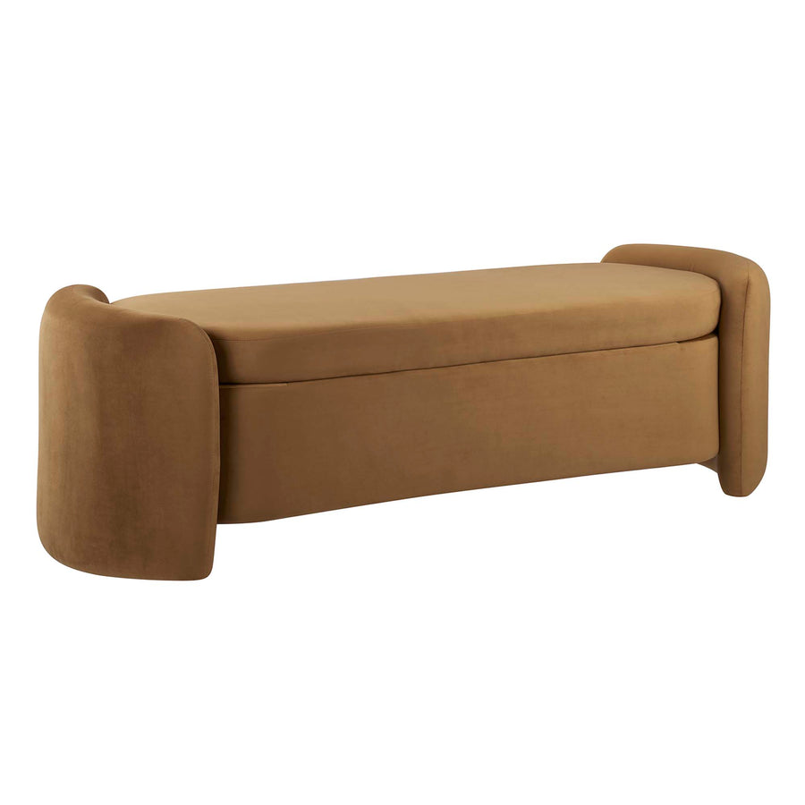 Brocade Upholstered Performance Velvet Bench in Cognac