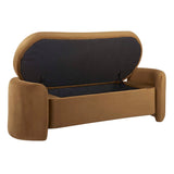 Brocade Upholstered Performance Velvet Bench in Cognac