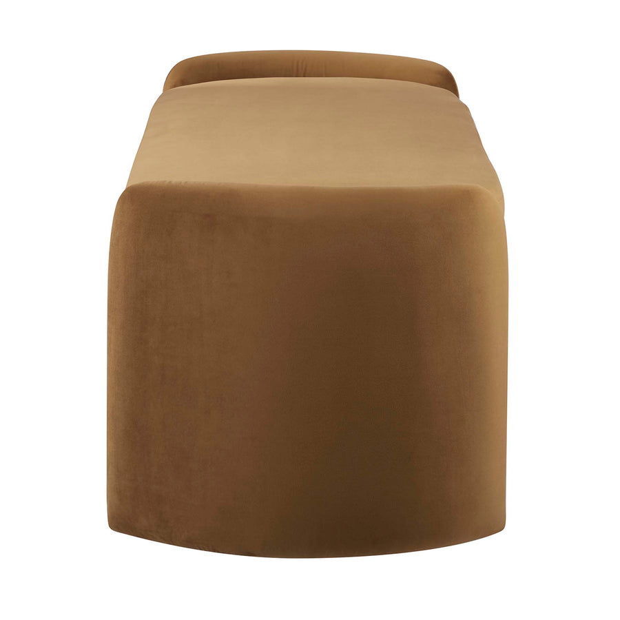 Brocade Upholstered Performance Velvet Bench in Cognac