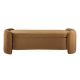 Brocade Upholstered Performance Velvet Bench in Cognac