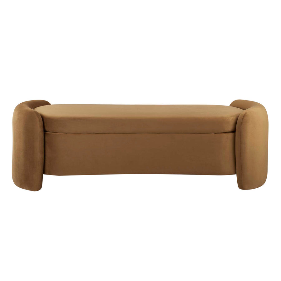 Brocade Upholstered Performance Velvet Bench in Cognac