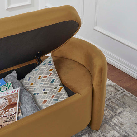 Nebula Upholstered Performance Velvet Bench in Cognac
