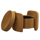 Brocade Upholstered Performance Velvet Ottoman in Cognac