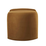 Brocade Upholstered Performance Velvet Ottoman in Cognac