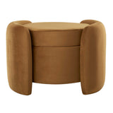 Brocade Upholstered Performance Velvet Ottoman in Cognac