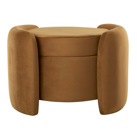 Nebula Upholstered Performance Velvet Ottoman in Cognac