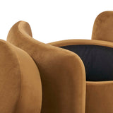Brocade Upholstered Performance Velvet Ottoman in Cognac