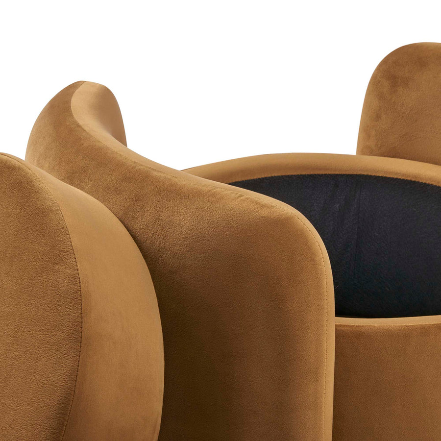 Brocade Upholstered Performance Velvet Ottoman in Cognac