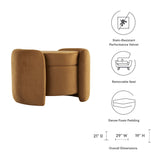 Brocade Upholstered Performance Velvet Ottoman in Cognac