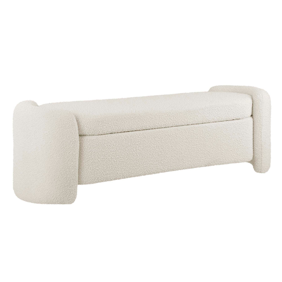 Brocade Boucle Upholstered Bench in Ivory