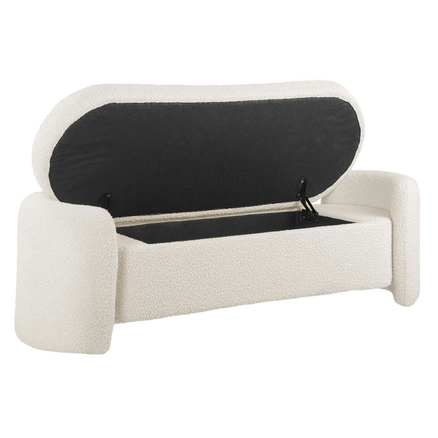 Brocade Boucle Upholstered Bench in Ivory
