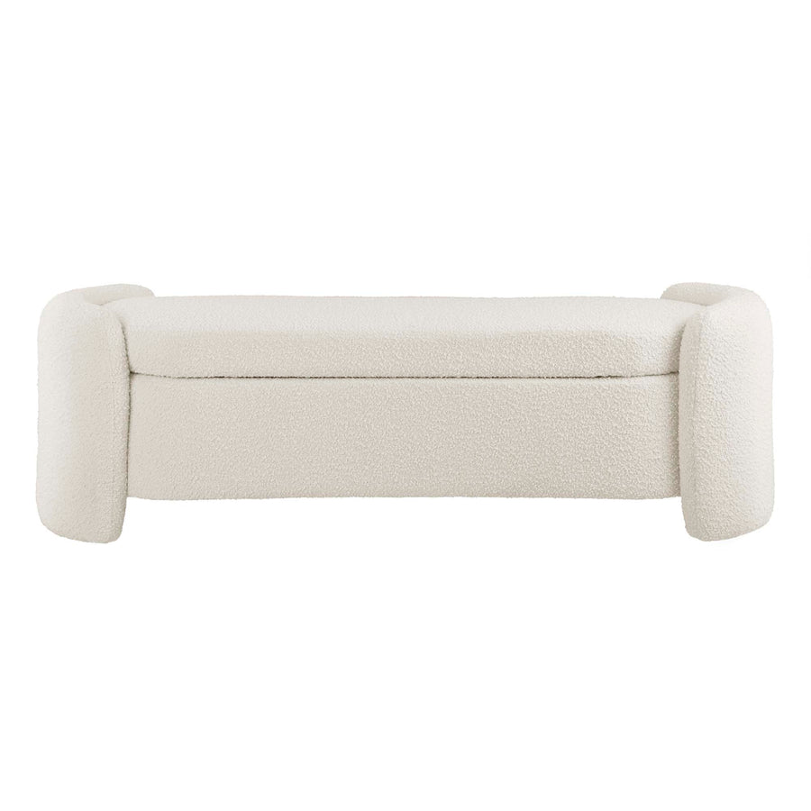 Brocade Boucle Upholstered Bench in Ivory
