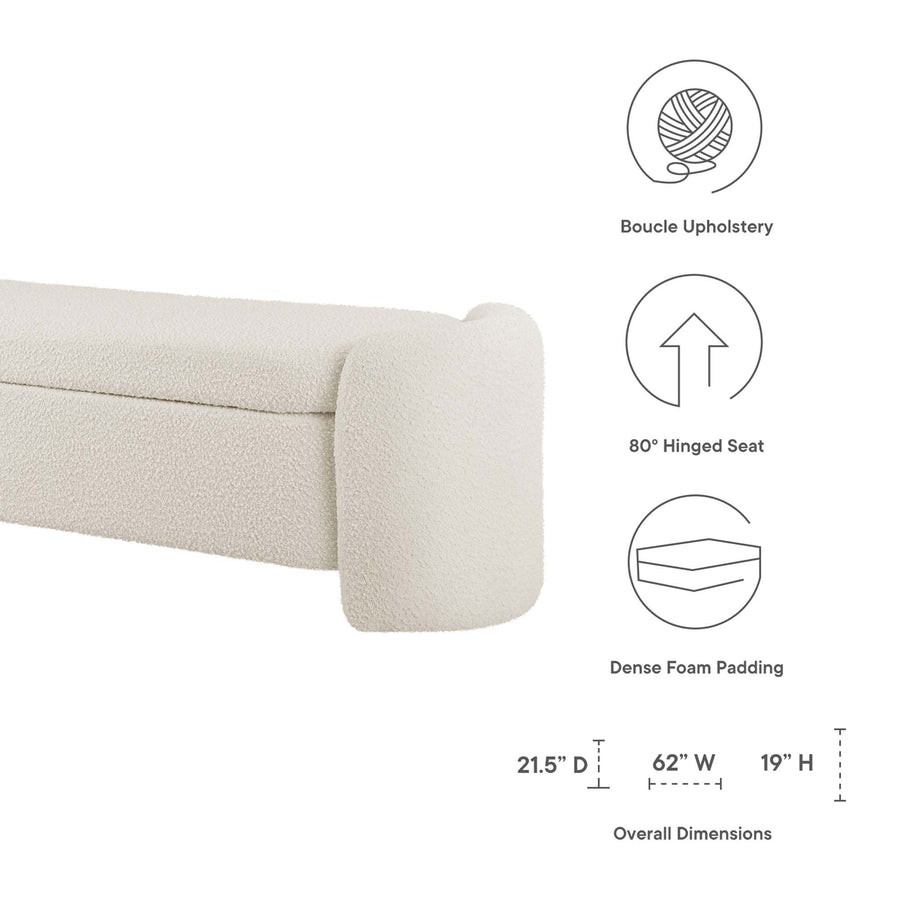 Brocade Boucle Upholstered Bench in Ivory