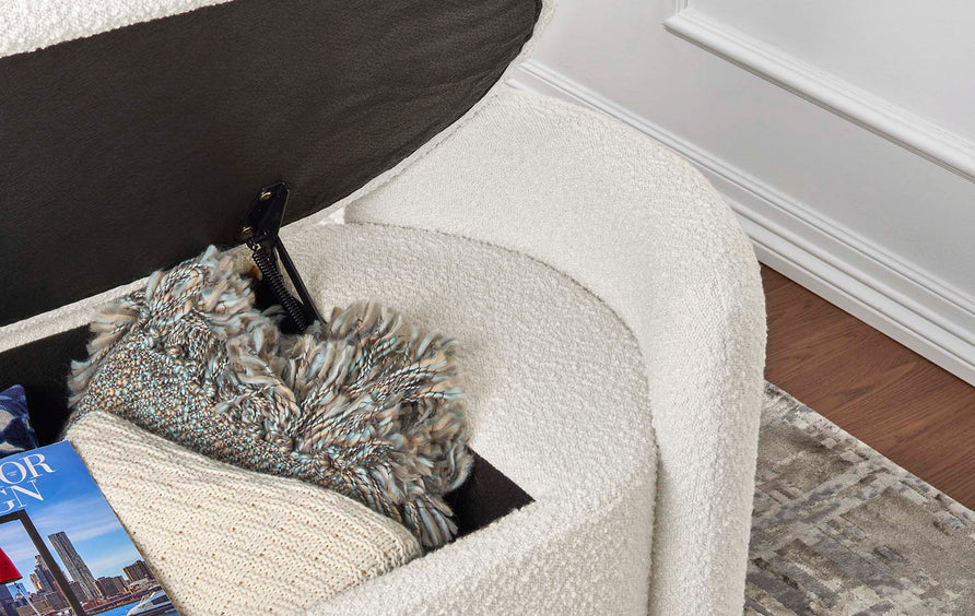 Brocade Boucle Upholstered Bench in Ivory