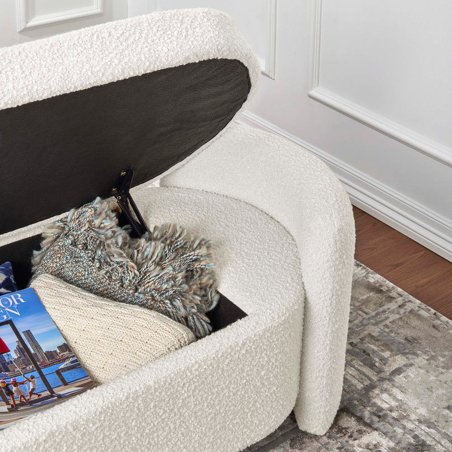 Brocade Boucle Upholstered Bench in Ivory