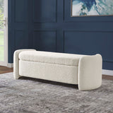 Brocade Boucle Upholstered Bench in Ivory