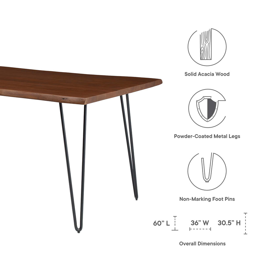 Coir 60" Live Edge Acacia Wood Acacia Wood Dining Table in Black Walnut