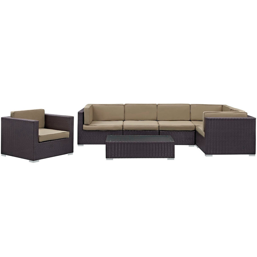 Estelle 7 Piece Outdoor Patio Sectional Set in Espresso Mocha