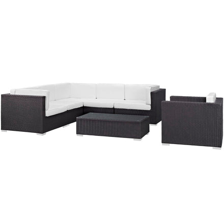 Corona 7 Piece Outdoor Patio Sectional Set in Espresso White