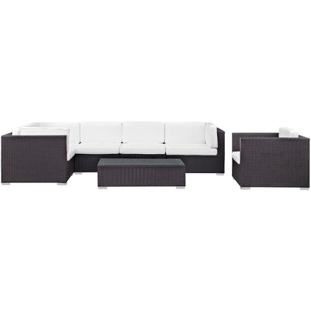 Corona 7 Piece Outdoor Patio Sectional Set in Espresso White