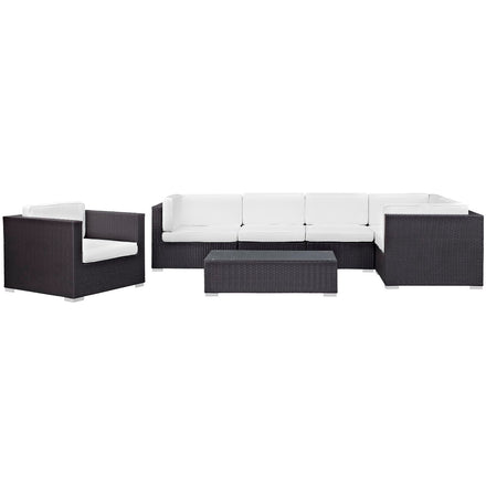 Corona 7 Piece Outdoor Patio Sectional Set in Espresso White