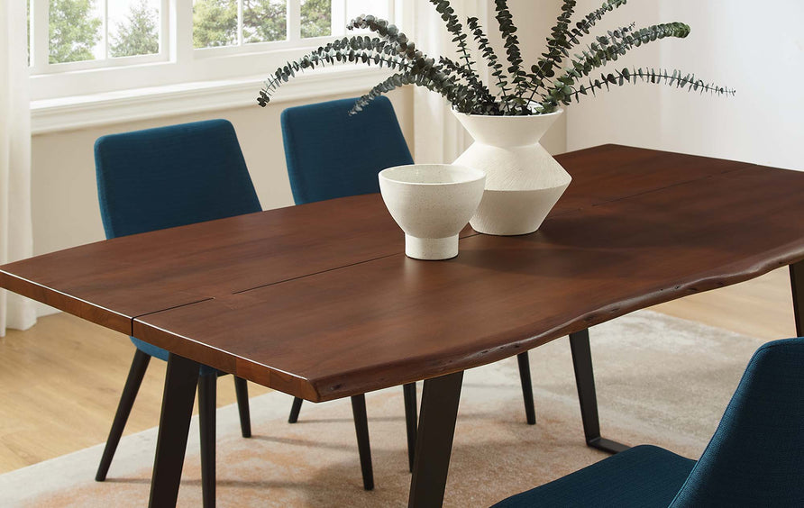 Verdelho 74" Live Edge Acacia Wood Dining Table in Black Walnut