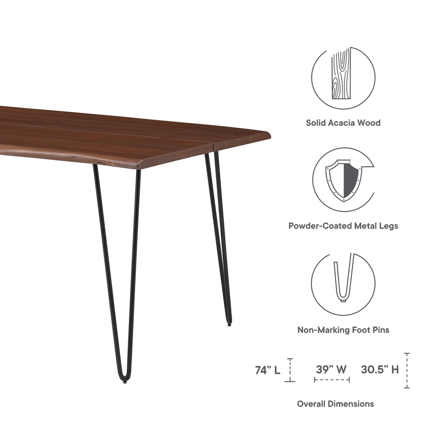 Coir 74" Live Edge Acacia Wood Acacia Wood Dining Table in Black Walnut