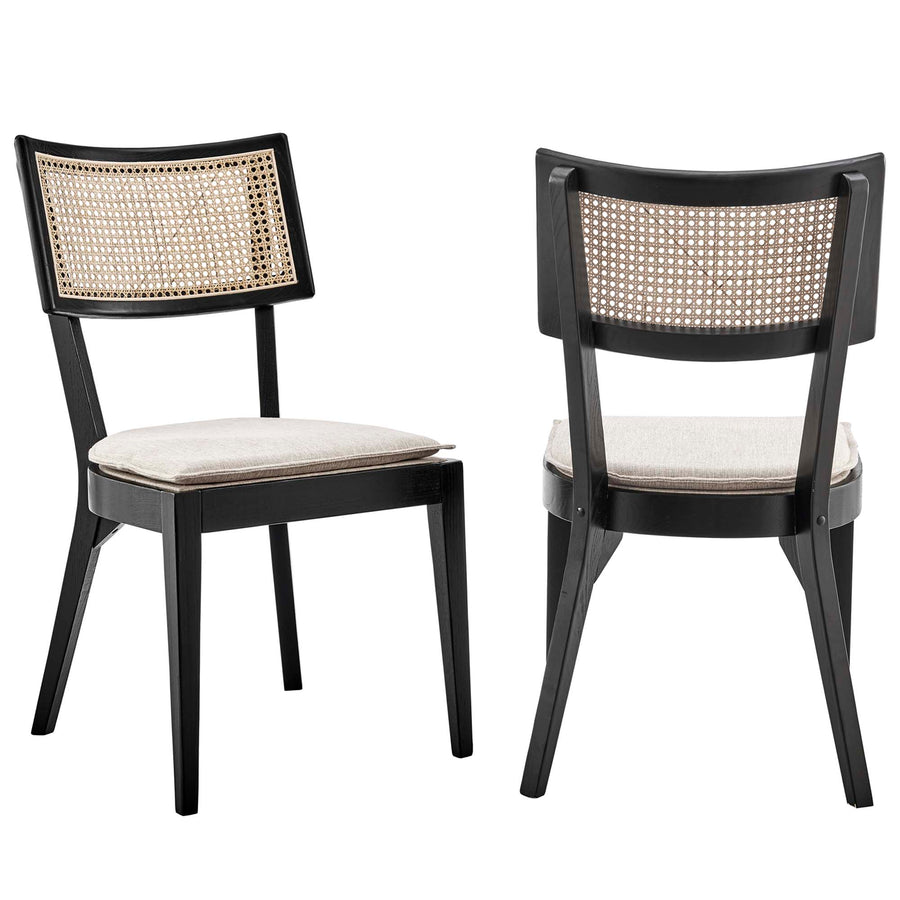 Bough Fabric Upholstered Wood Dining Chair Set of 2 in Black Beige
