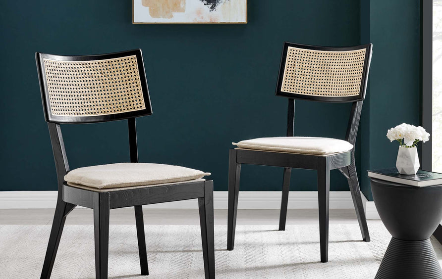 Bough Fabric Upholstered Wood Dining Chair Set of 2 in Black Beige