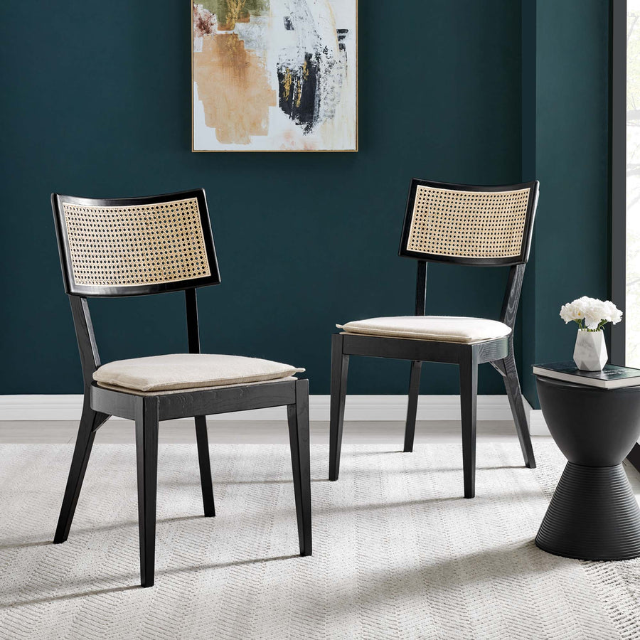 Bough Fabric Upholstered Wood Dining Chair Set of 2 in Black Beige
