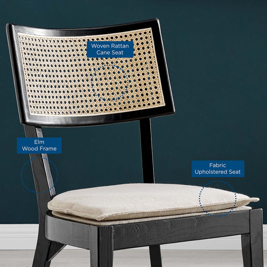 Bough Fabric Upholstered Wood Dining Chair Set of 2 in Black Beige