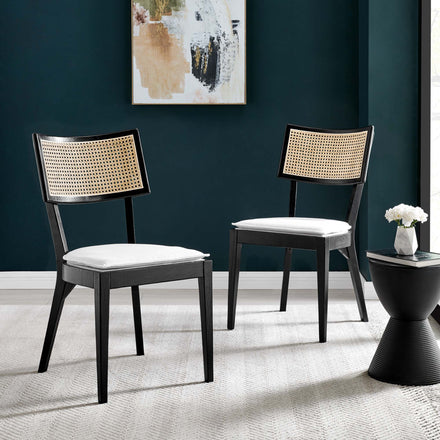 Caledonia Fabric Upholstered Wood Dining Chair Set of 2 in Black White