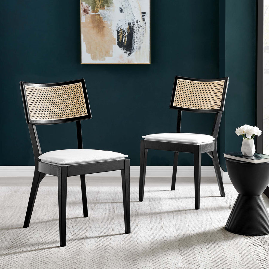 Bough Fabric Upholstered Wood Dining Chair Set of 2 in Black White