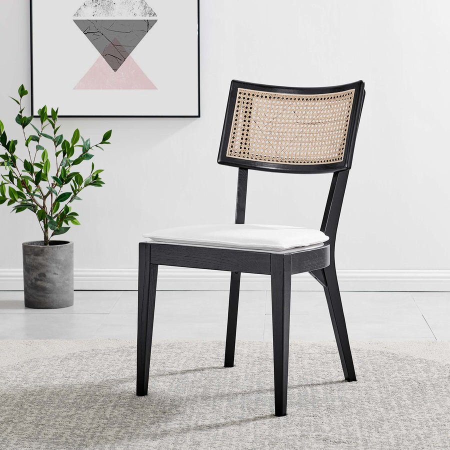 Bough Fabric Upholstered Wood Dining Chair Set of 2 in Black White