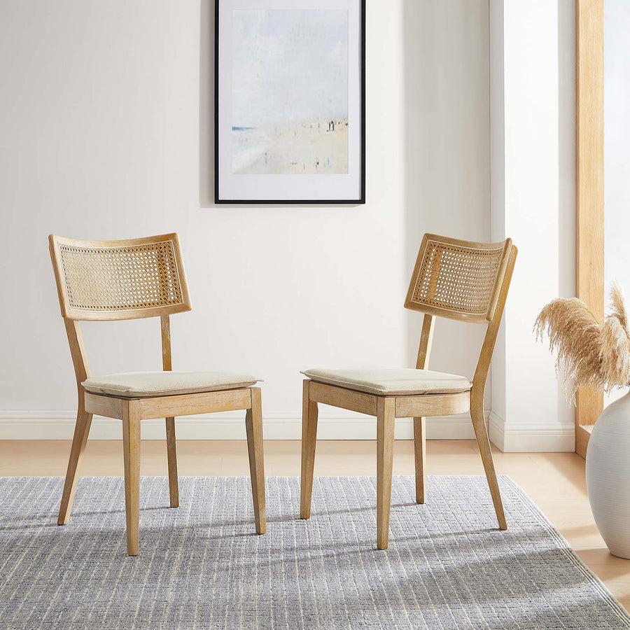 Bough Fabric Upholstered Wood Dining Chair Set of 2 in Gray Beige