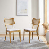 Bough Fabric Upholstered Wood Dining Chair Set of 2 in Natural White