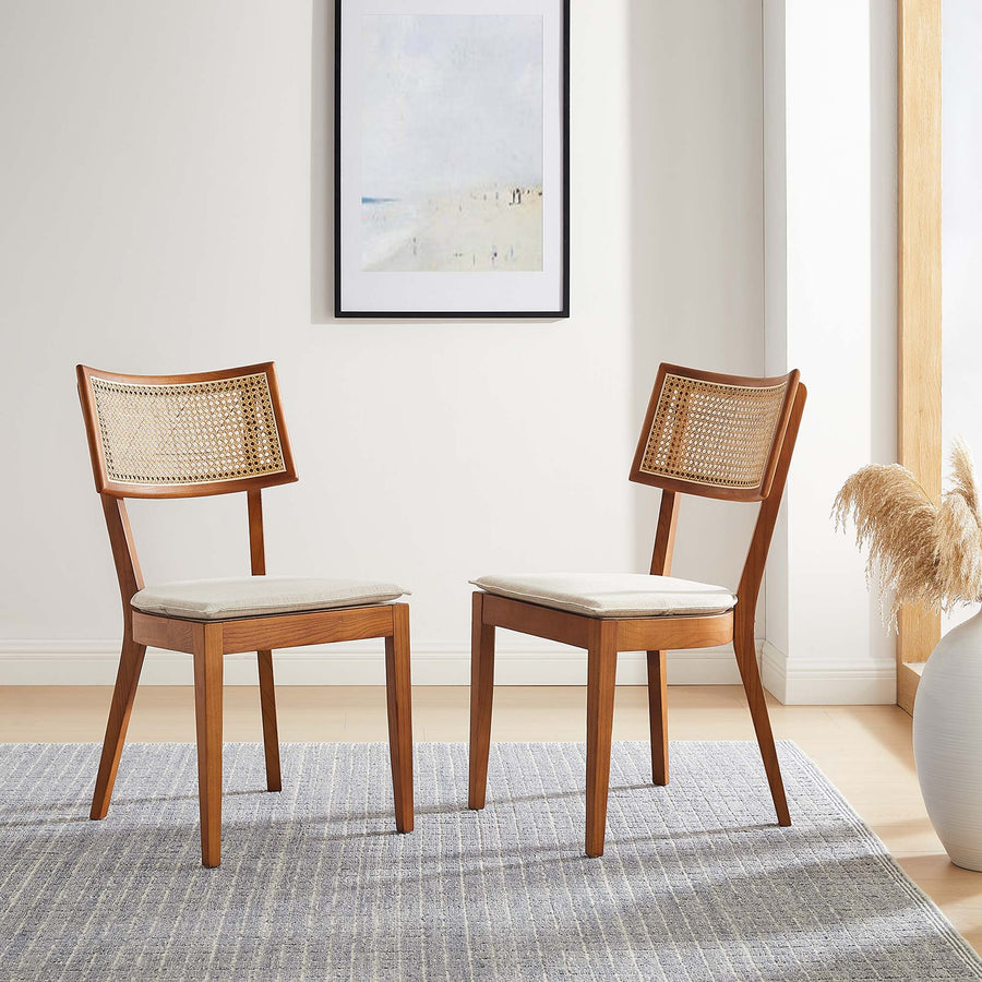 Bough Fabric Upholstered Wood Dining Chair Set of 2 in Walnut Beige