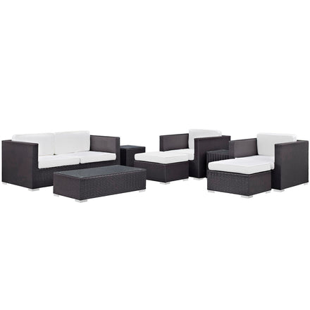 Venice 8 Piece Outdoor Patio Sofa Set in Espresso White