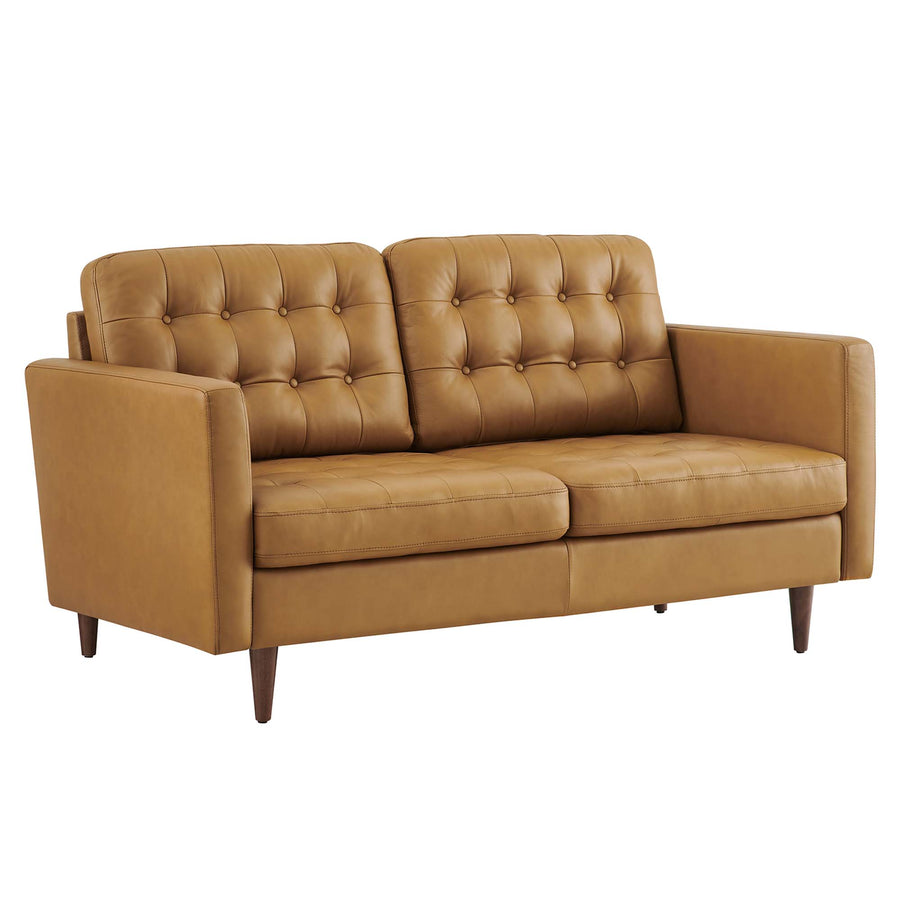 Nerissa Tufted Leather Loveseat in Tan