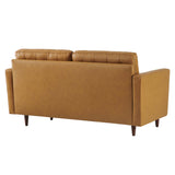 Nerissa Tufted Leather Loveseat in Tan