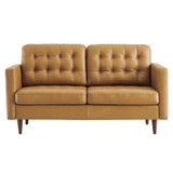 Nerissa Tufted Leather Loveseat in Tan