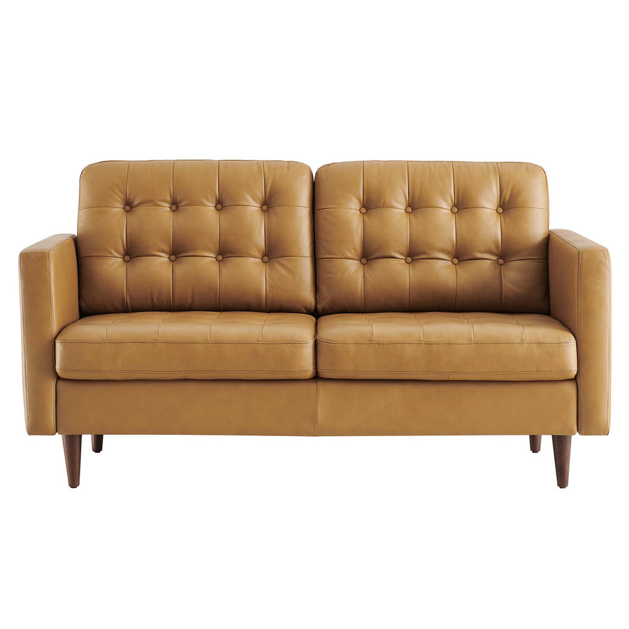 Nerissa Tufted Leather Loveseat in Tan