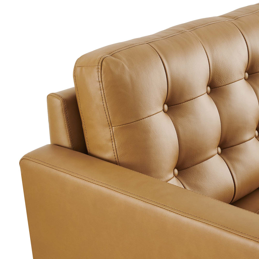 Nerissa Tufted Leather Loveseat in Tan