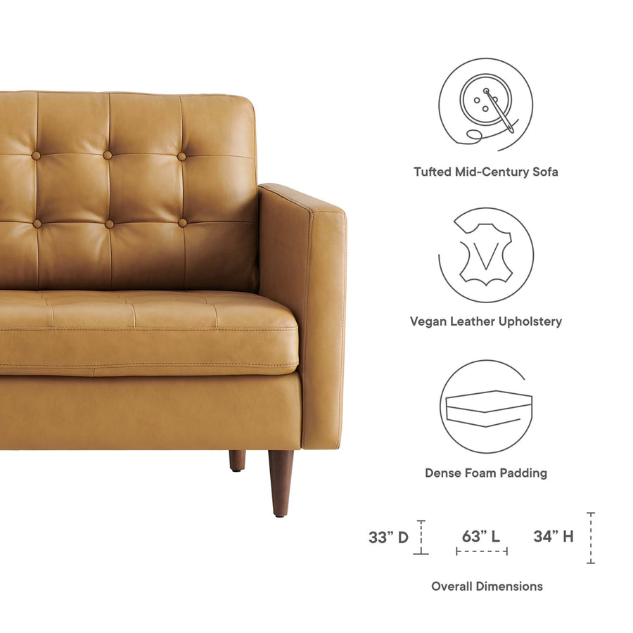 Nerissa Tufted Leather Loveseat in Tan