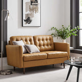 Nerissa Tufted Leather Loveseat in Tan